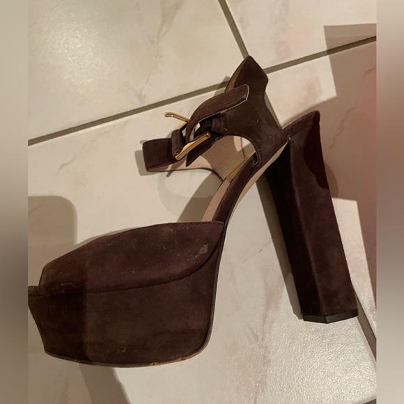 Michael Kors Brown Suede Open Hoe Heels - Picture 3 of 5